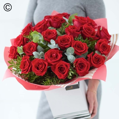 Valentines 24 Red Rose Hand Tied